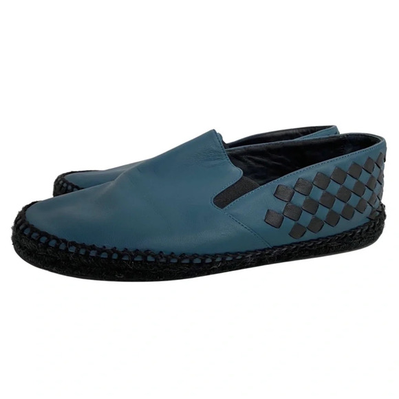 Bottega Veneta Leather Woven Espadrilles Mens 5 / 38 Slide On Shoes Blue Black - Picture 1 of 14